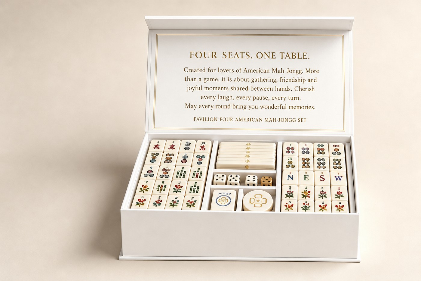Open Pavilion Four box revealing the full American Mah-Jongg set