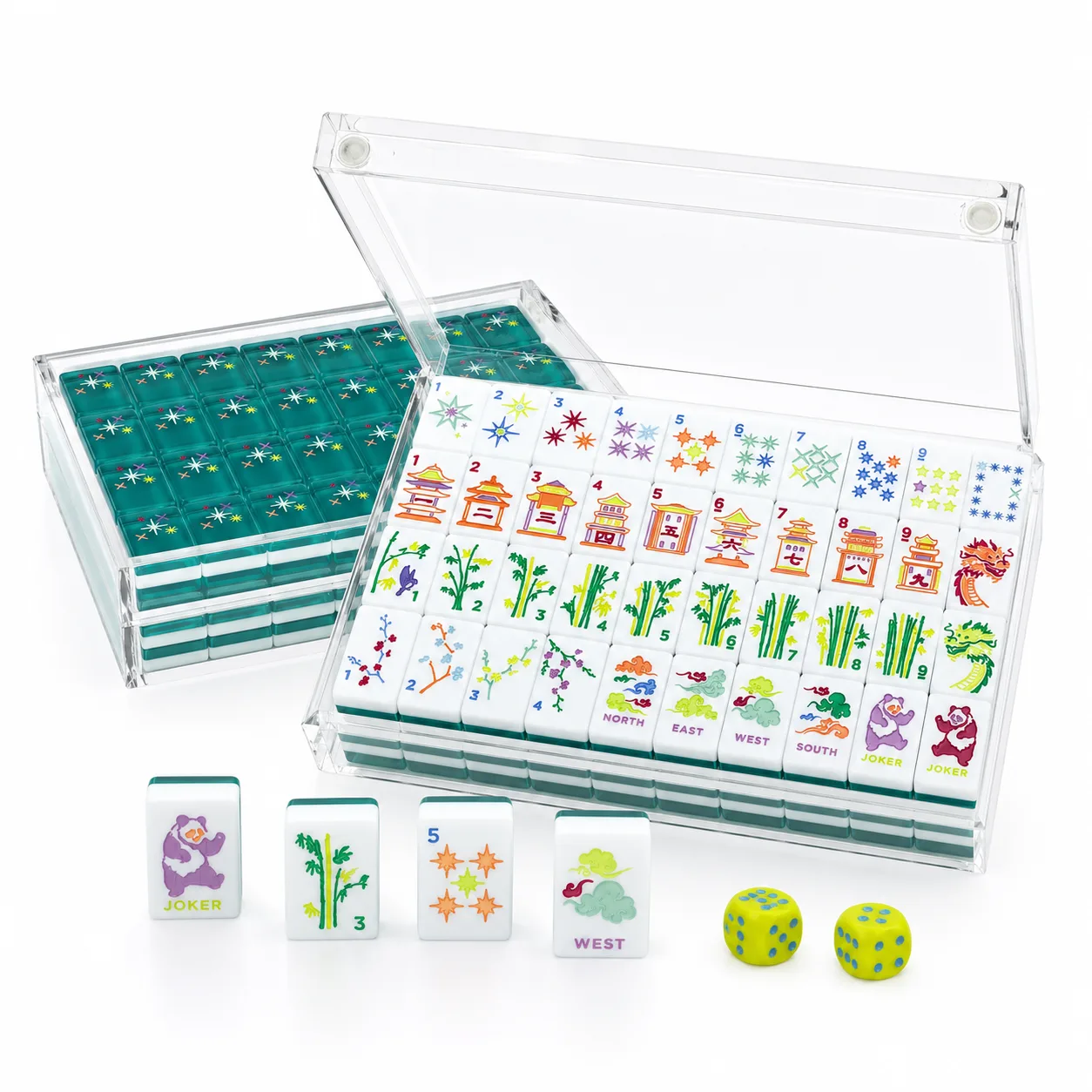 Modern Luxury Panda-Themed Acrylic Mahjong Set Dou detail