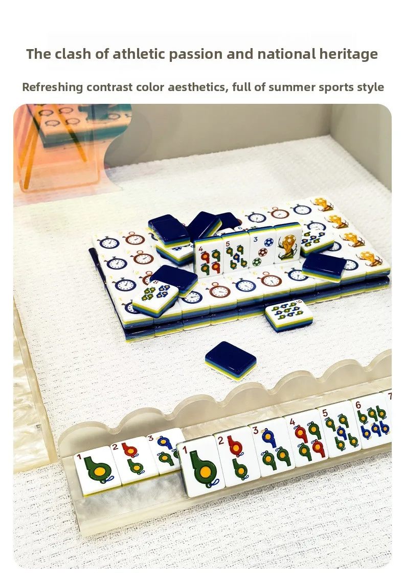 Creative Football-Themed Luxury Acrylic Mahjong Se detail