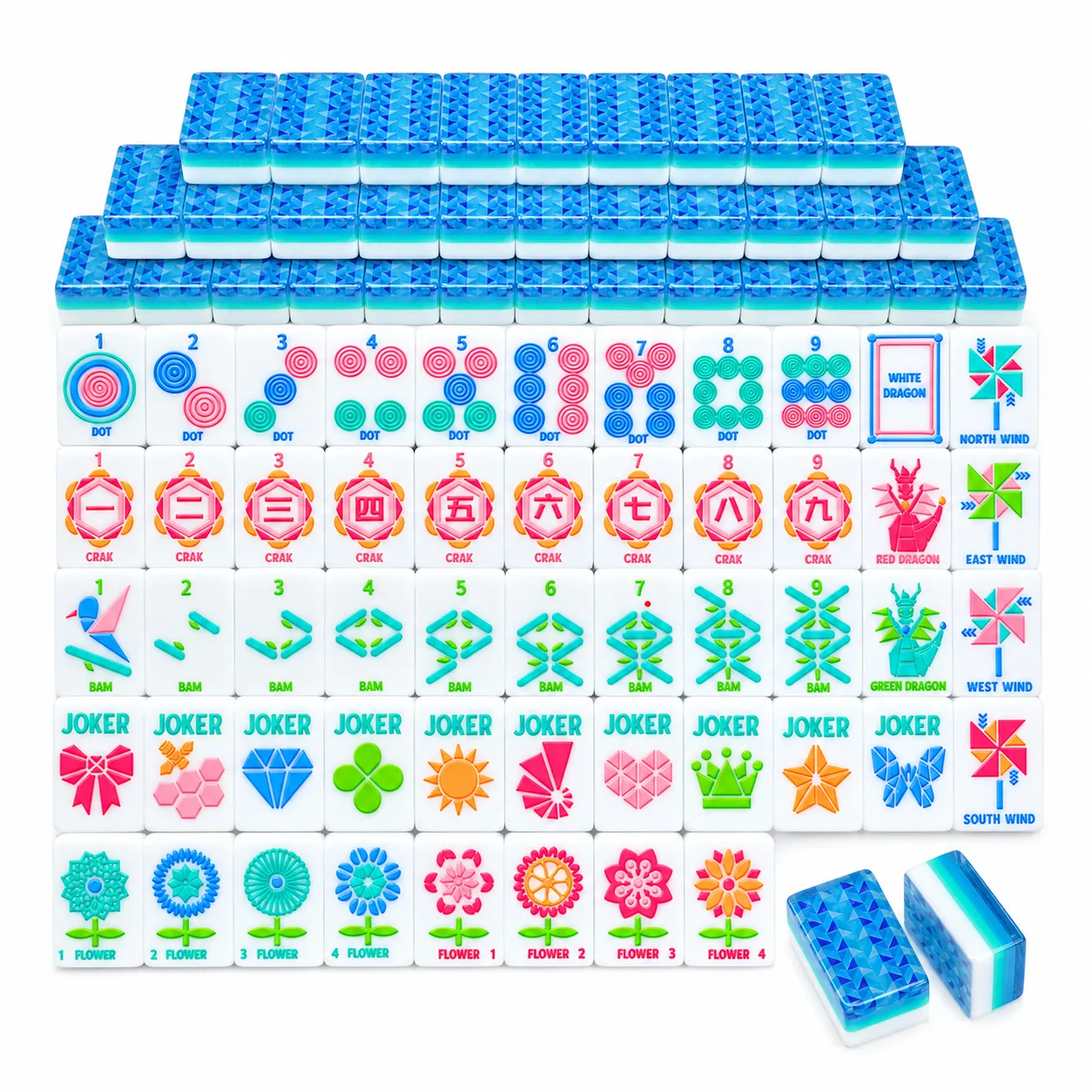 Luxury Foldable Portable Geometric Bright Color Mahjong Set Custom Modern Graphic Print Indoor Leisure Table Game Kit