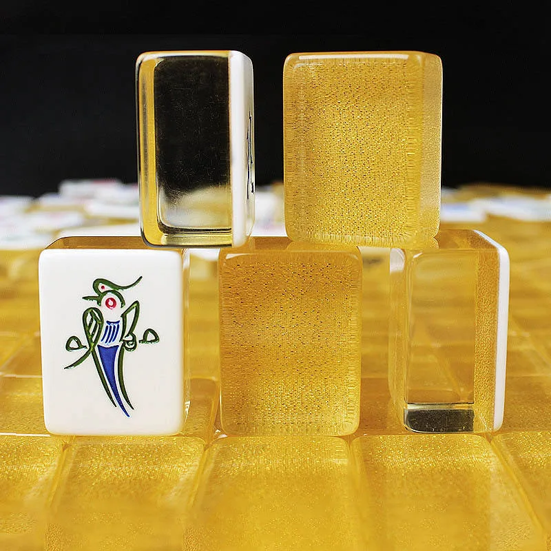 Traditional Chinese Mahjong Set Gold Foil Edge Acr detail