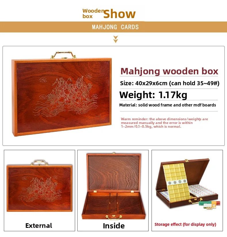 Portable Foldable Wood Mahjong Suitcase, Felt Hand detail