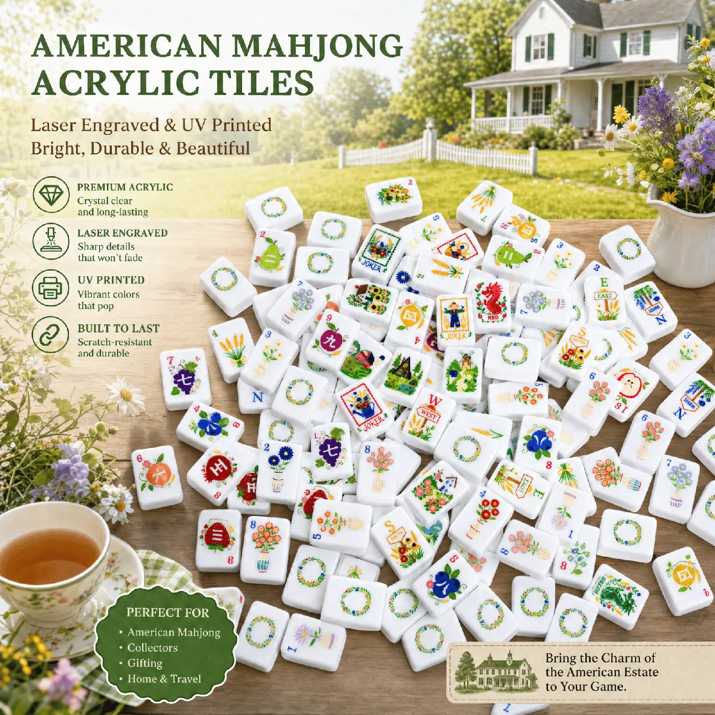 American Pastoral Style Luxury Modern Mahjong Set detail
