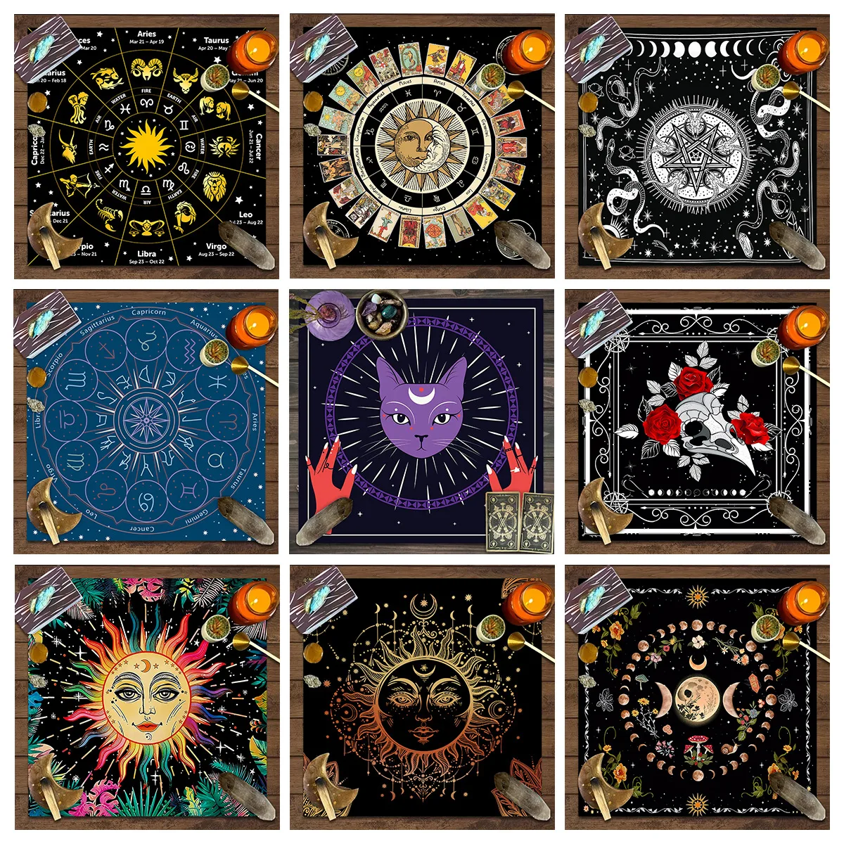 Tarot Card Tablecloth Mysterious Zodiac Celestial detail