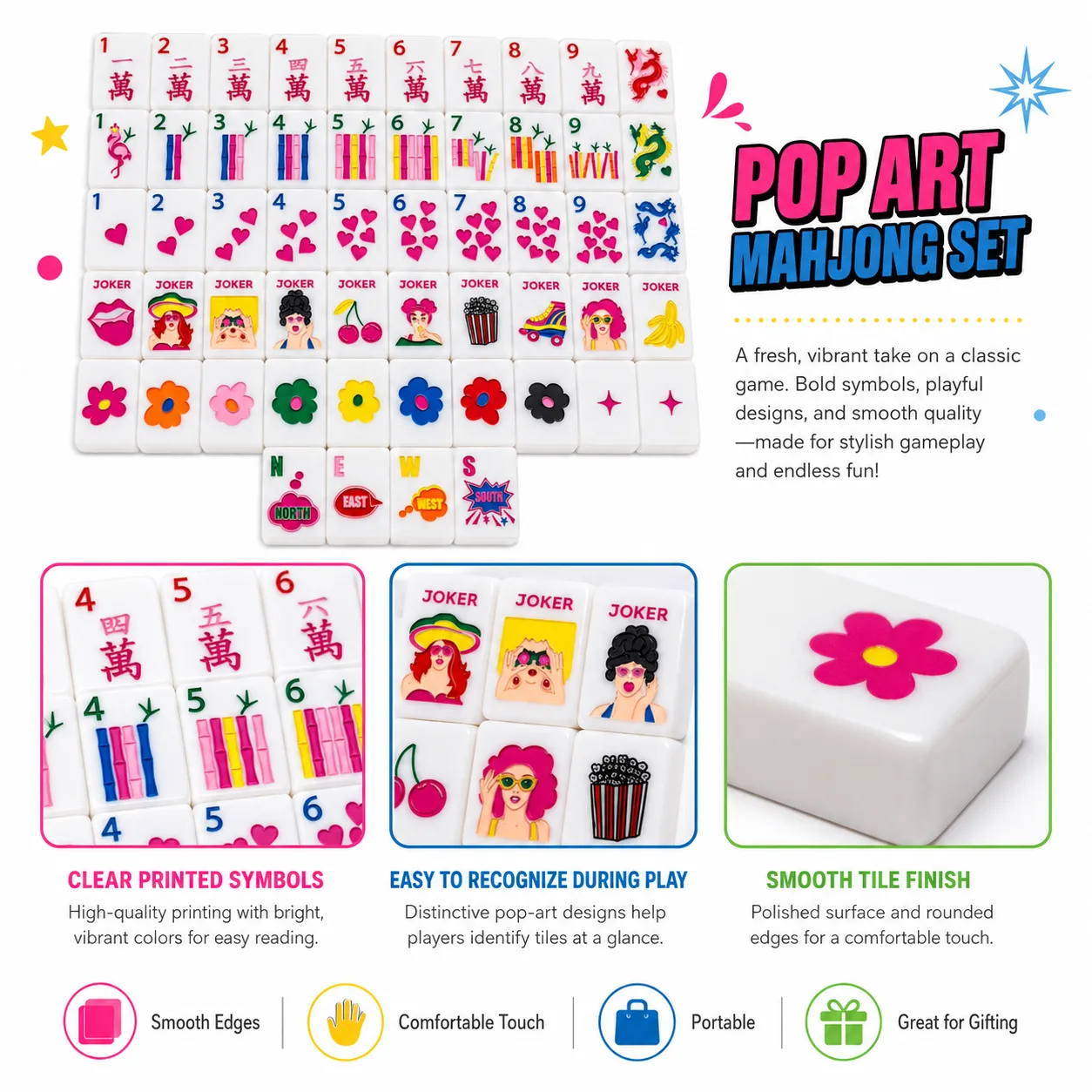 Modern Pop Art Glam Lady Printed American Mahjong detail