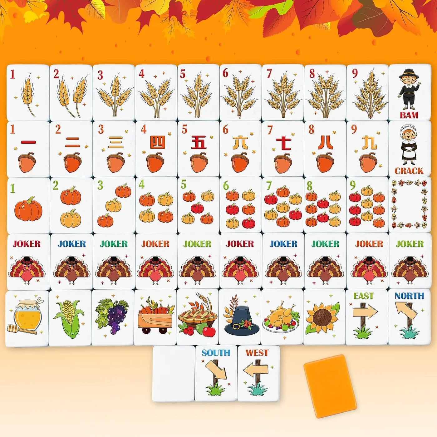 160Pcs American Mahjong Set, Acrylic Thanksgiving  detail