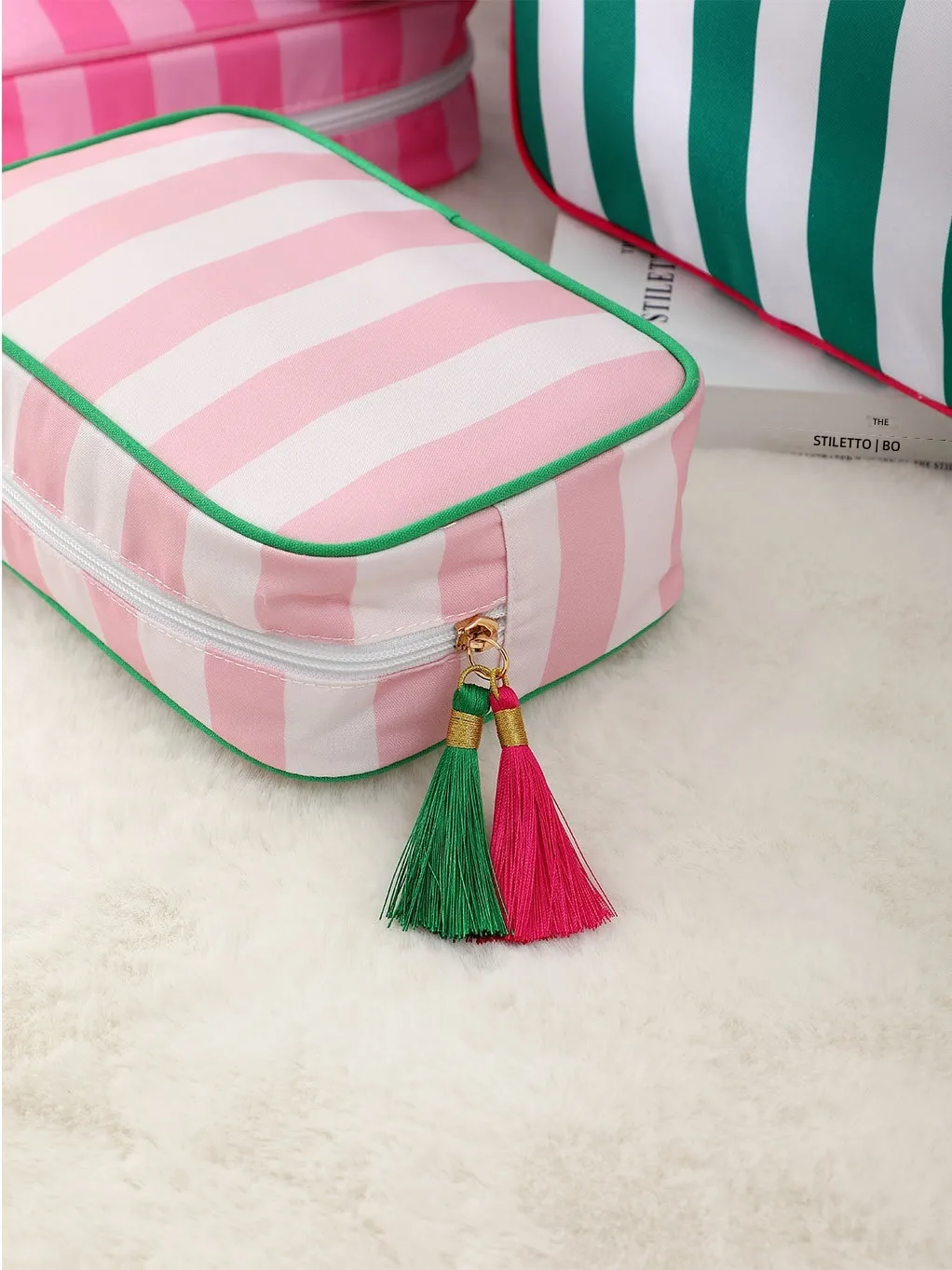 Mahjong Storage Bag Striped Polyester, Large-Capac detail