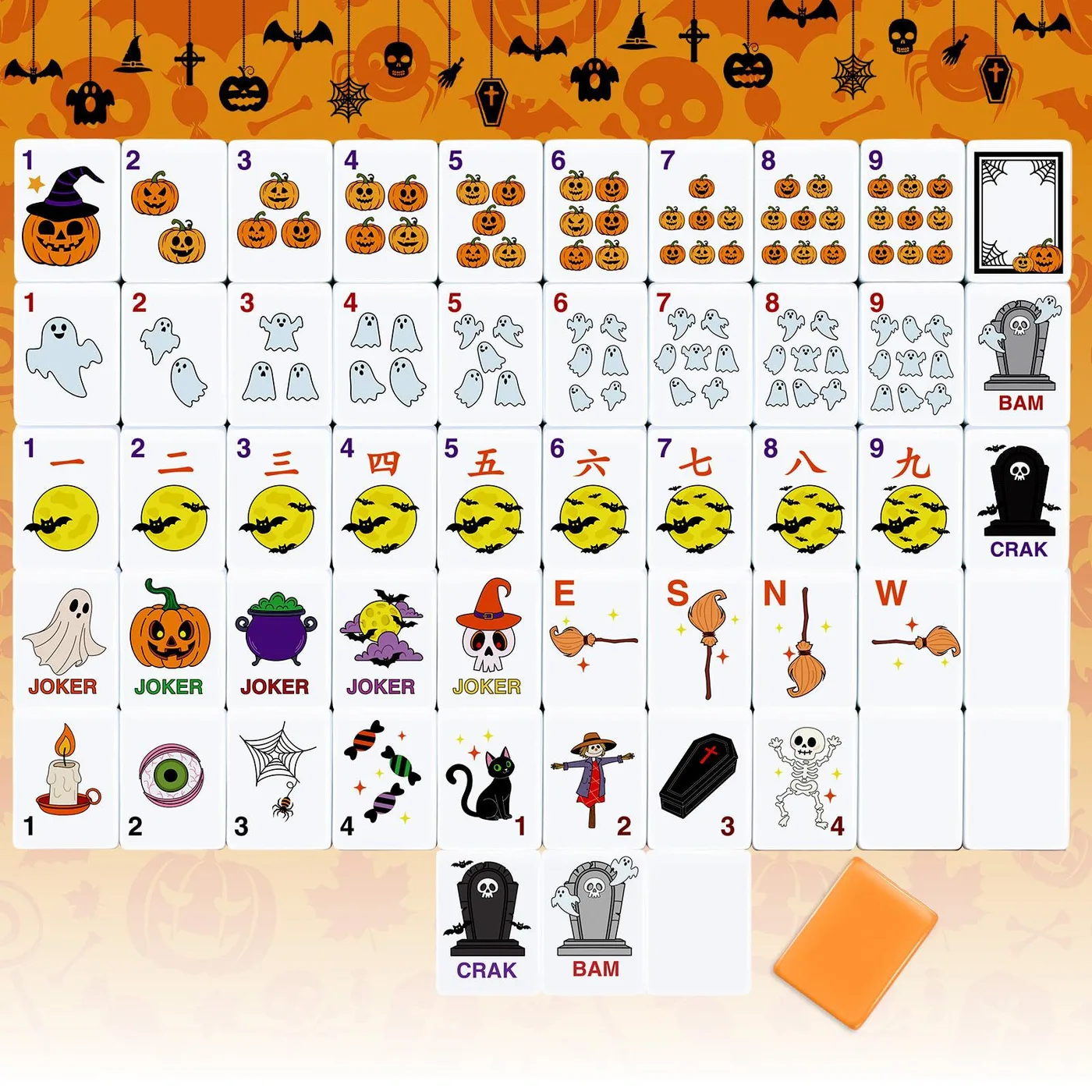 160Pcs American Mahjong Set, Acrylic Halloween Pum detail