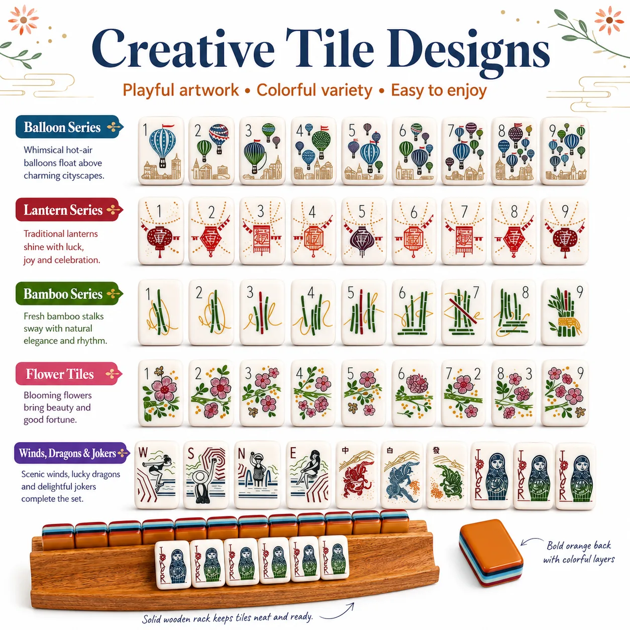 Global Folk Travel Themed Modern Illustrated Mahjo detail