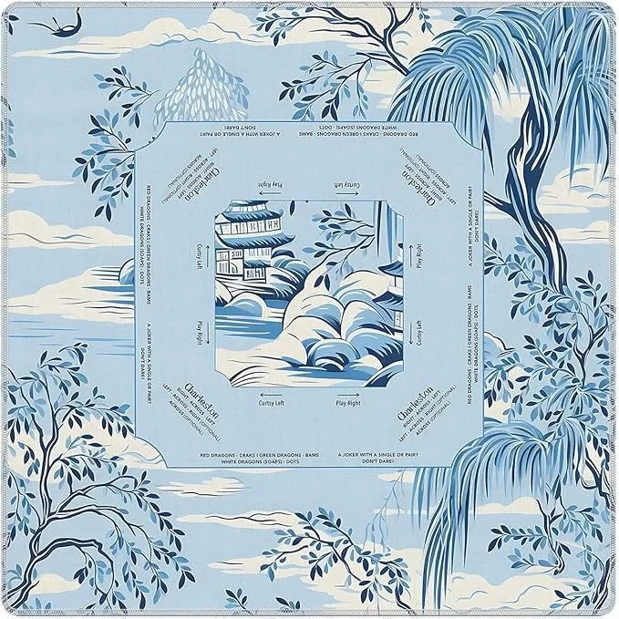 Blue White Porcelain Rubber Mahjong Table Mat, Was detail