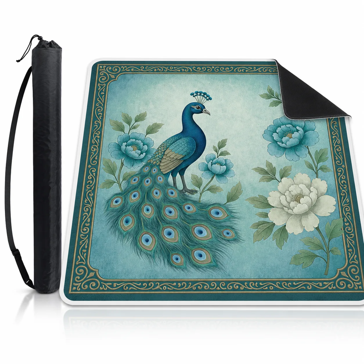 Modern Luxury Floral Peacock Mahjong Table Mat Non detail