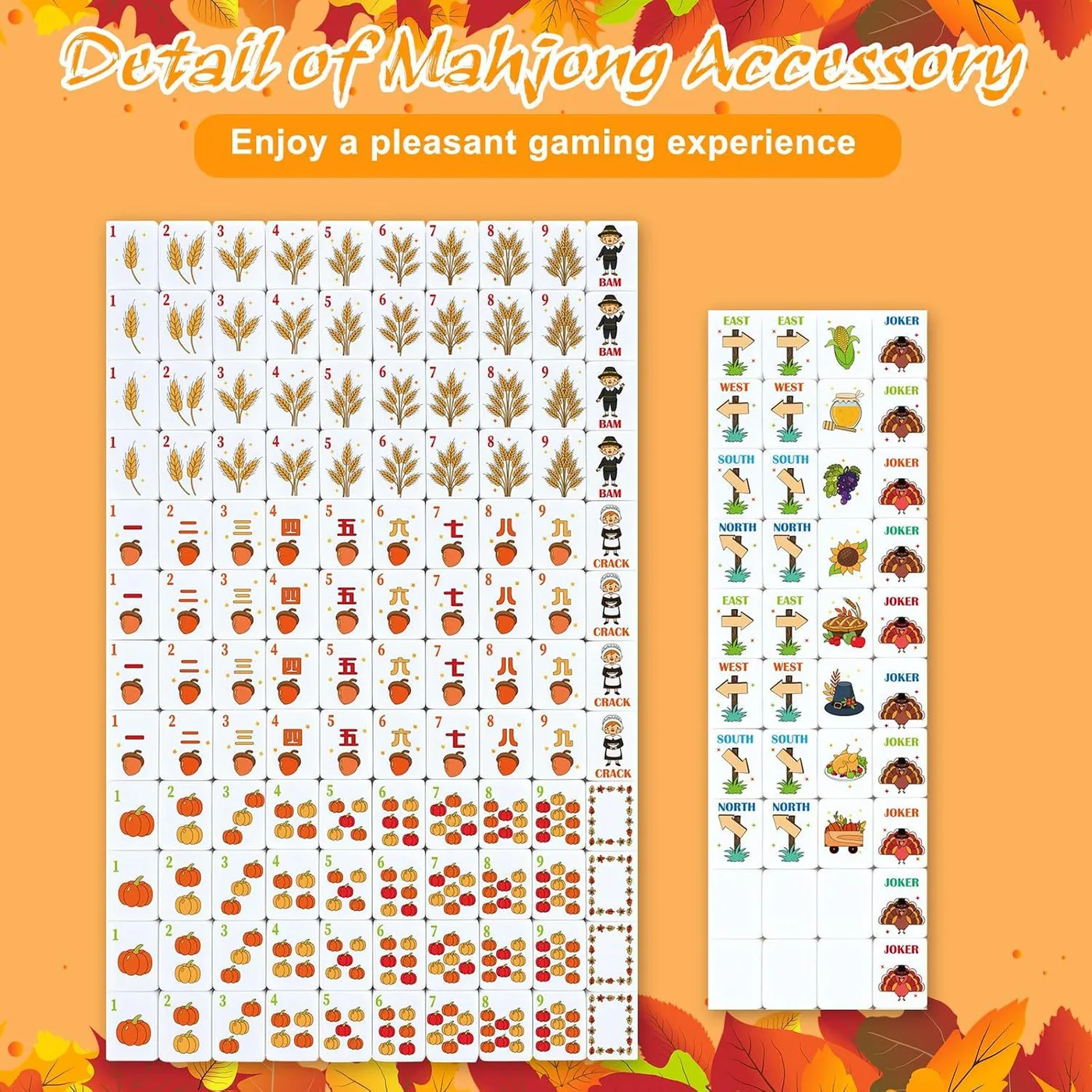160Pcs American Mahjong Set, Acrylic Thanksgiving  detail