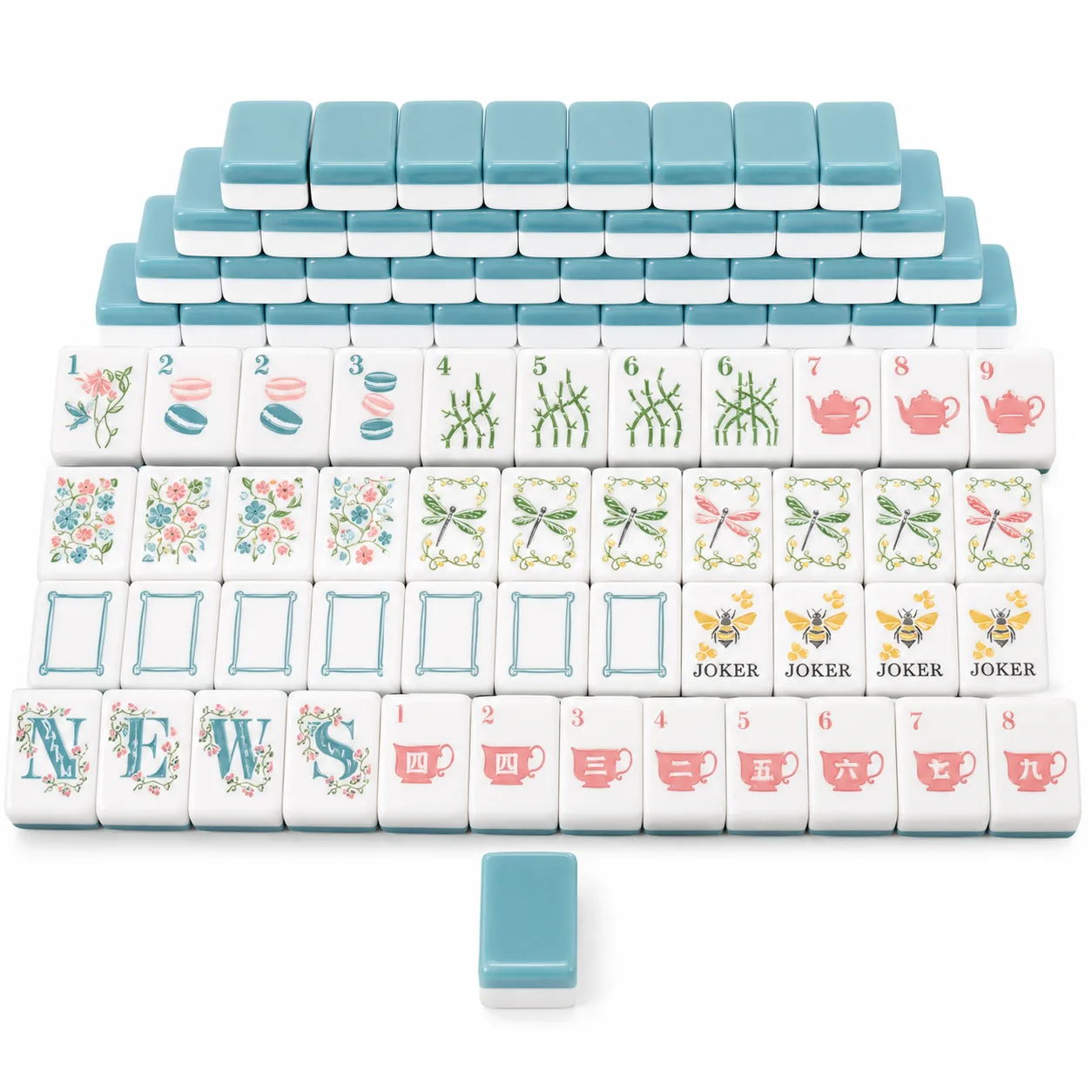 Luxury Modern Pastel Floral Dragonfly Printed Mahj detail
