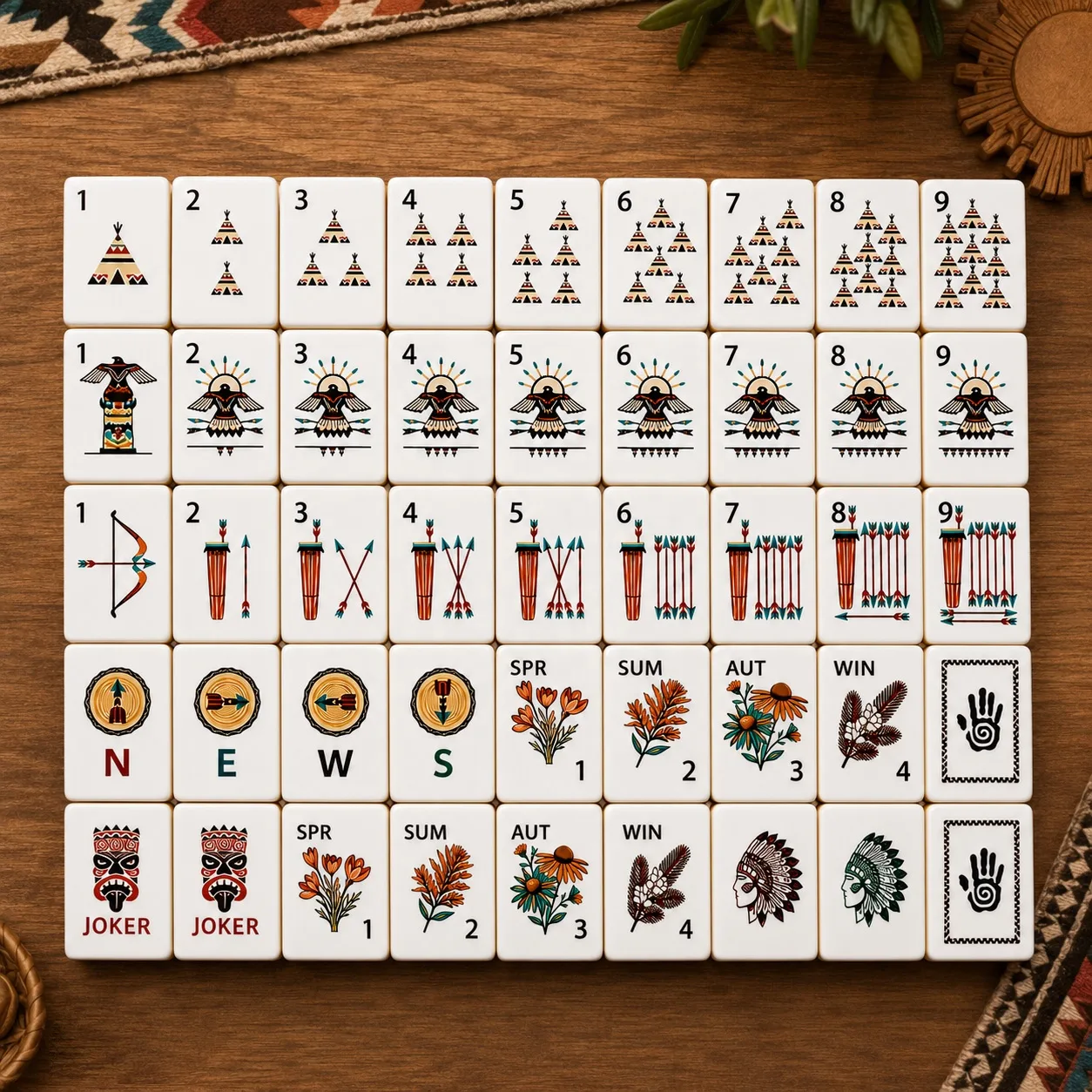 New Ready Stock Custom Luxury American Mahjong Accessories Combo Acrylic Box+4PCS Racks+Ethnic Print Table Mat Portable Durable