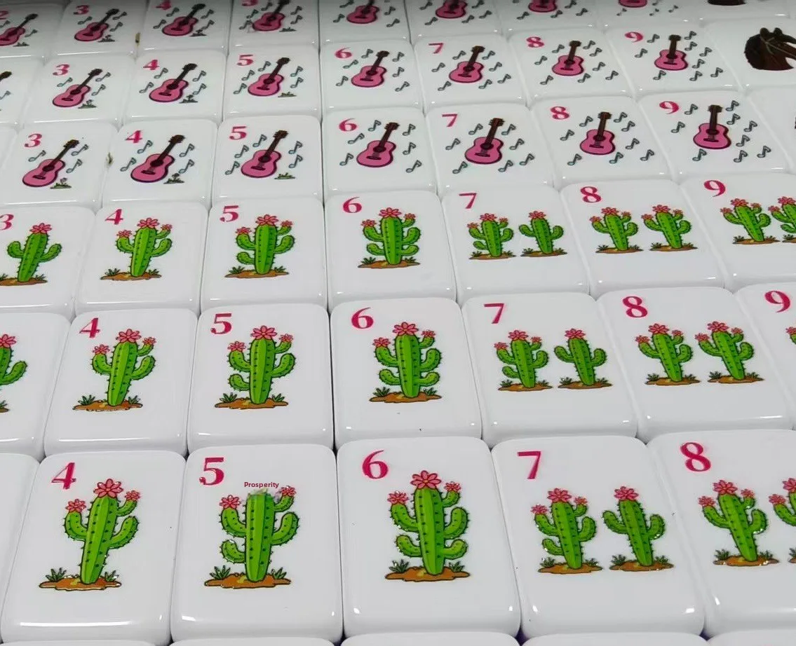 Cute Western Cowgirl Mahjong Set Pink Cactus Horse detail