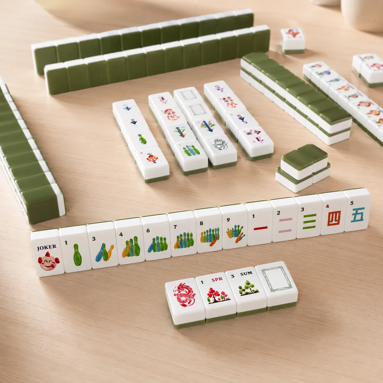 White Green Border Cartoon Themed Acrylic Mahjong  detail