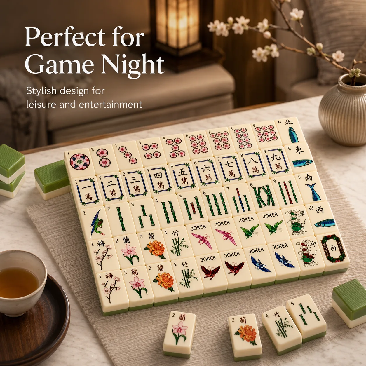 Luxury Modern Four Gentlemen Floral Printed Acrylic American Mahjong Set Foldable Portable Indoor Leisure Table Game Kit