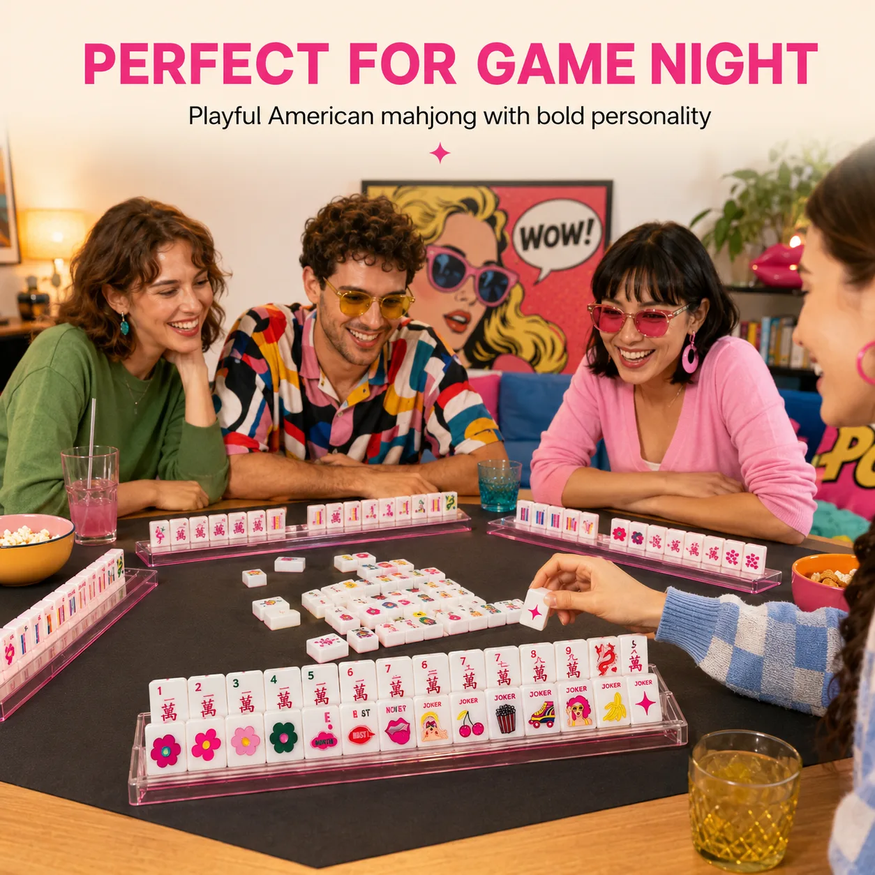 Modern Pop Art Glam Lady Printed American Mahjong detail