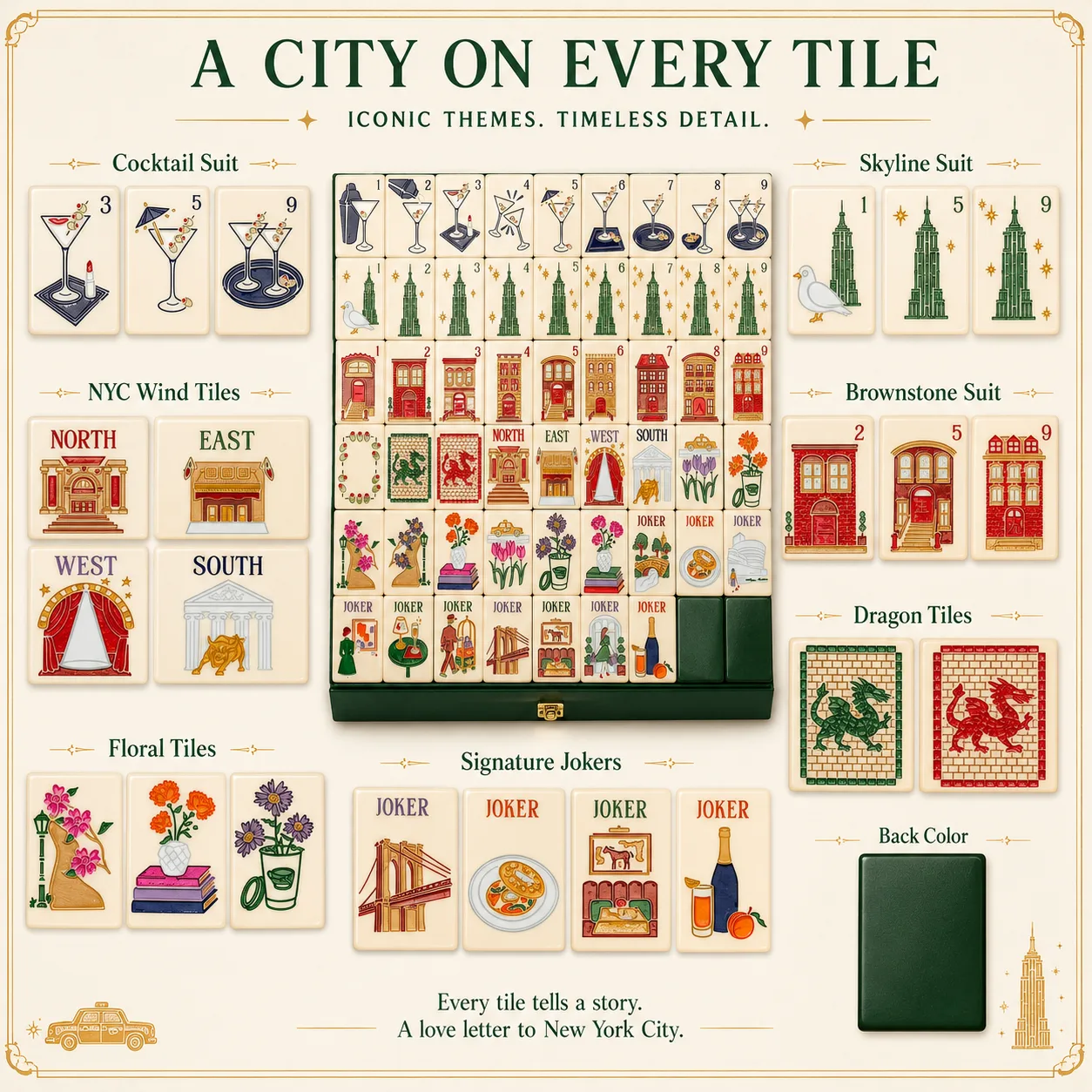 Luxury Patriotic American Mahjong Tiles, Vintage U detail