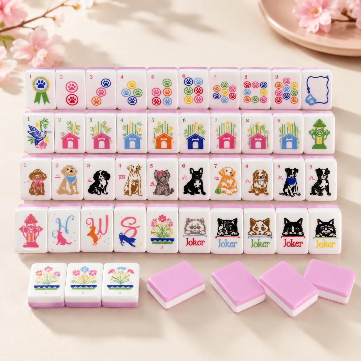 Luxury Modern Acrylic Pink Puppy Portable Foldable American Mahjong Set Cute Dog Gift for Adults