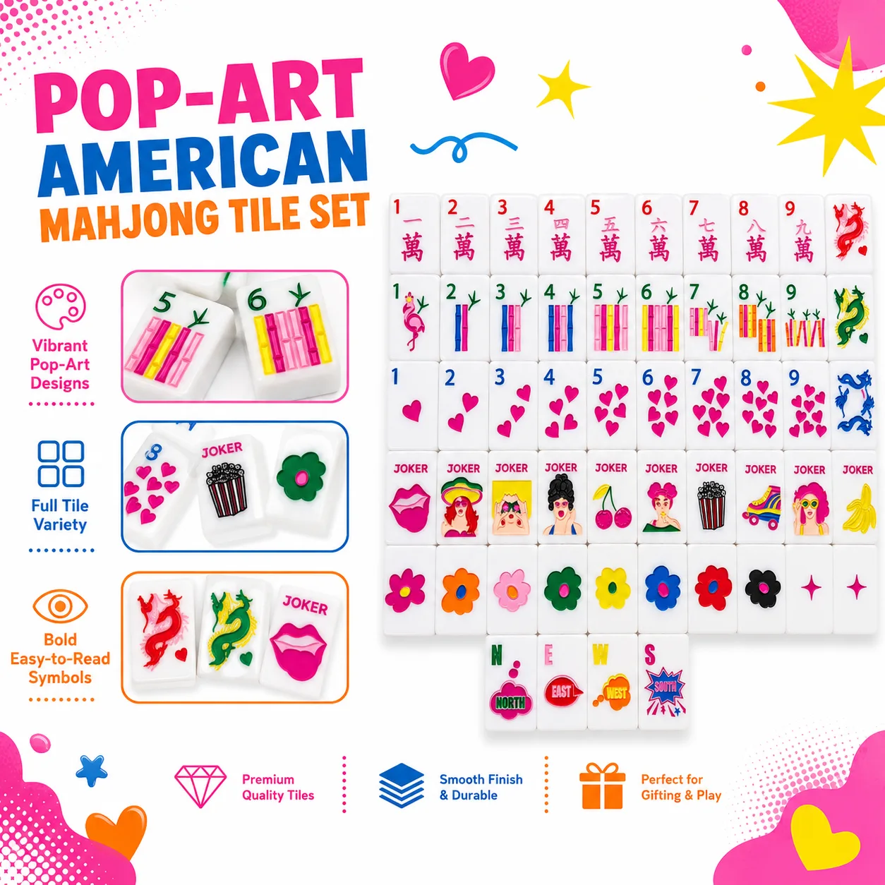 Modern Pop Art Glam Lady Printed American Mahjong detail