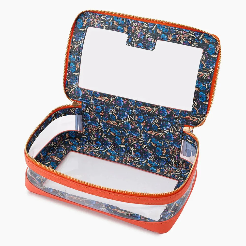 Large Capacity Transparent Zippered Square PU Leat detail