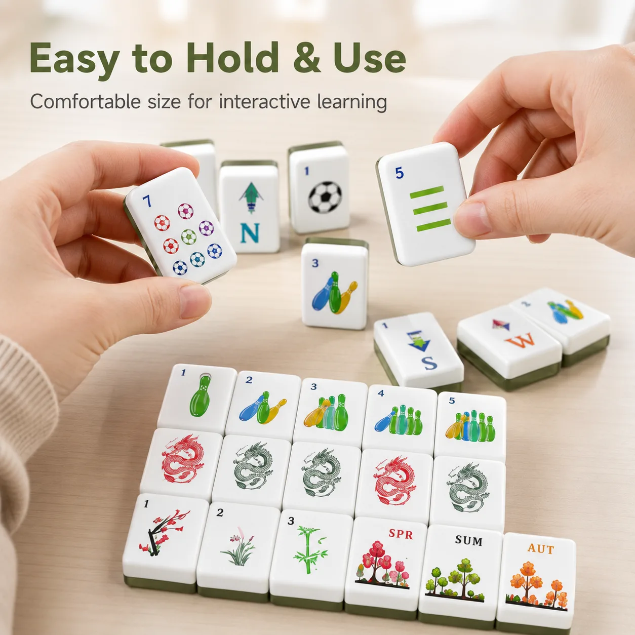White Green Border Cartoon Themed Acrylic Mahjong  detail