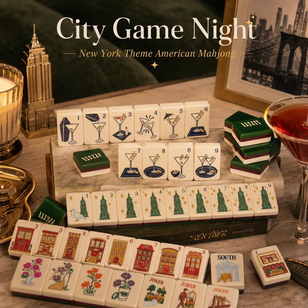 Luxury Patriotic American Mahjong Tiles, Vintage U detail