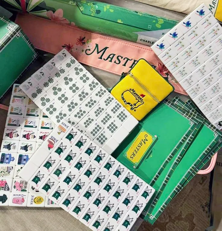 Green Floral Elegant Oriental Acrylic Mahjong Set Masters Collection Premium Garden Pattern for Adults