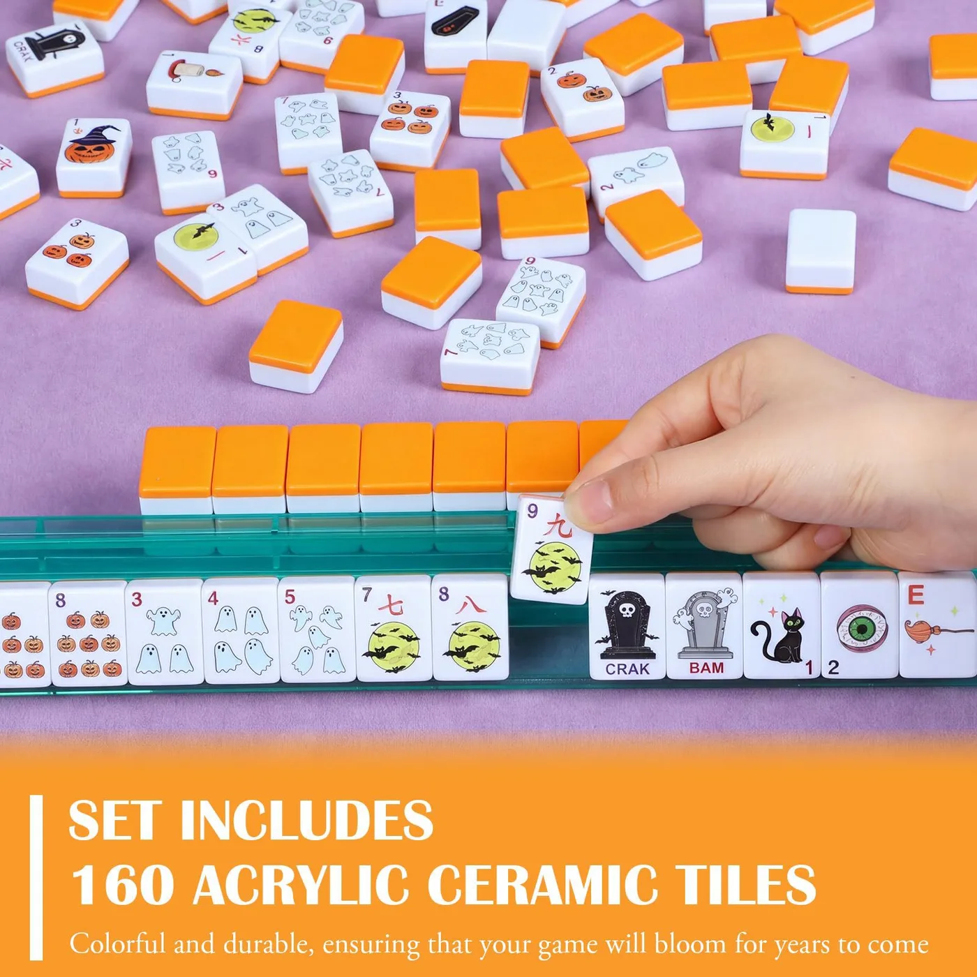 160Pcs American Mahjong Set, Acrylic Halloween Pum detail
