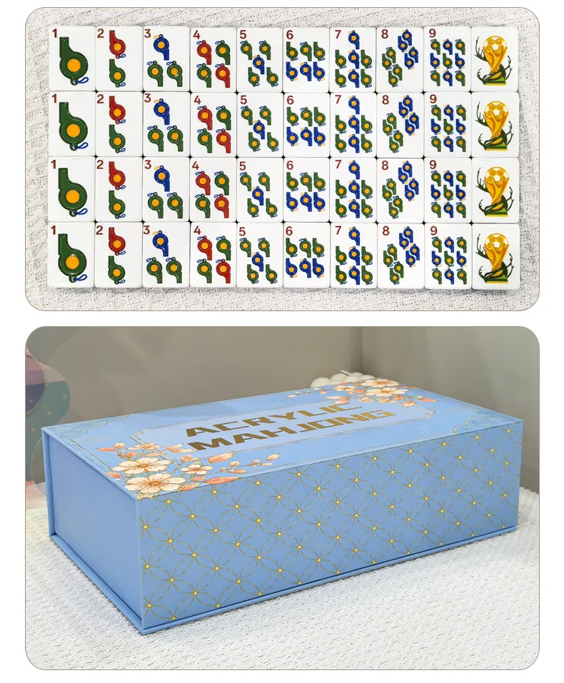 Creative Football-Themed Luxury Acrylic Mahjong Se detail