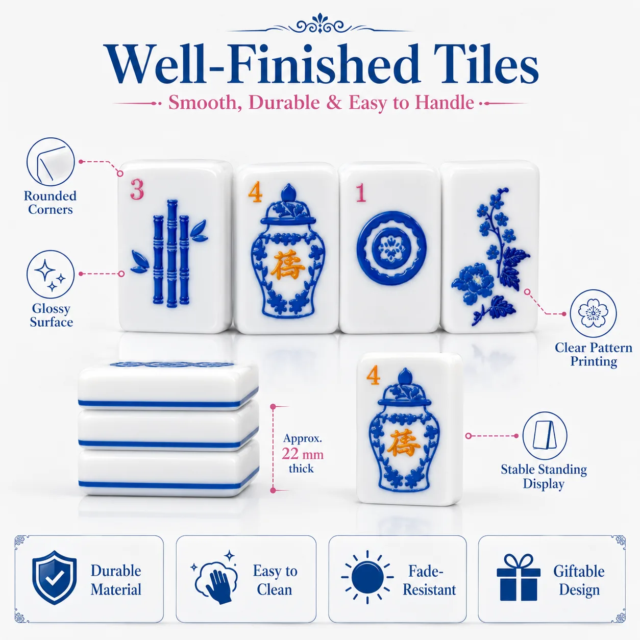 Blue White Luxury Modern American Mahjong Set Orie detail