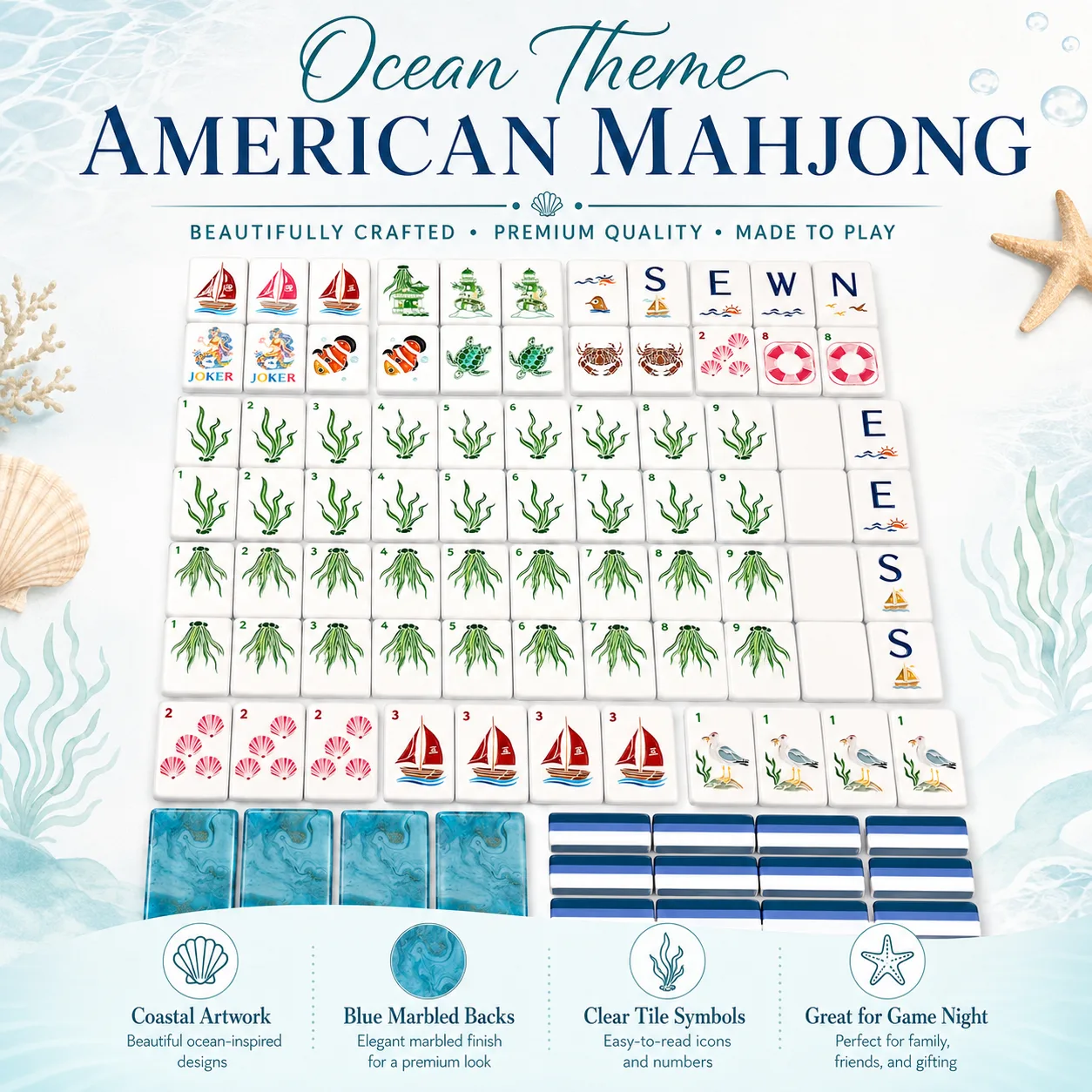 Luxury Nautical Ocean Themed Printed American Mahj detail