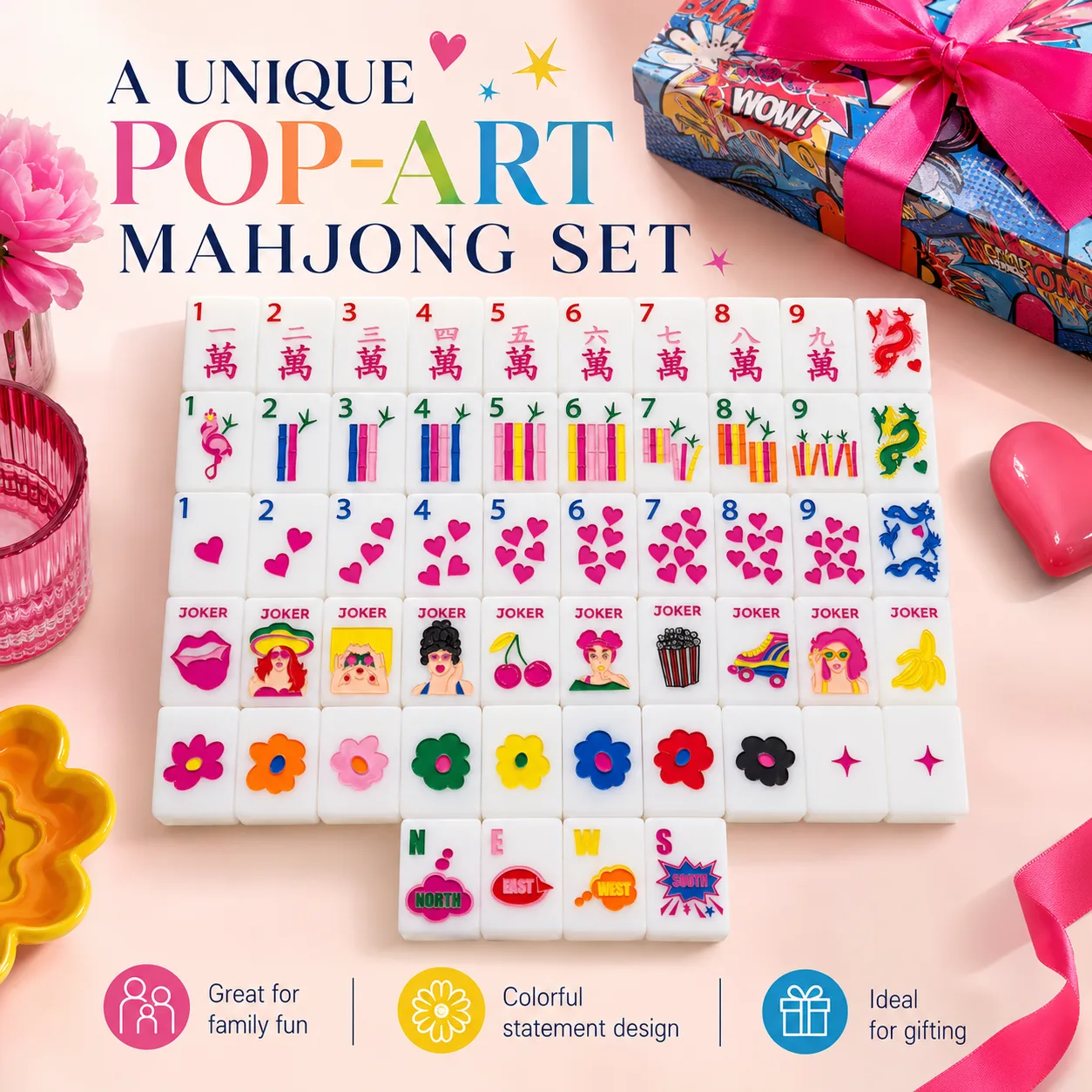 Modern Pop Art Glam Lady Printed American Mahjong detail