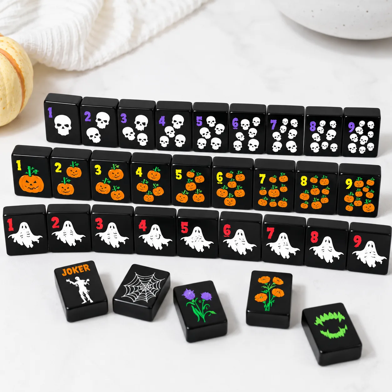 Custom 160-Piece American Mahjong, Acrylic Hallowe detail