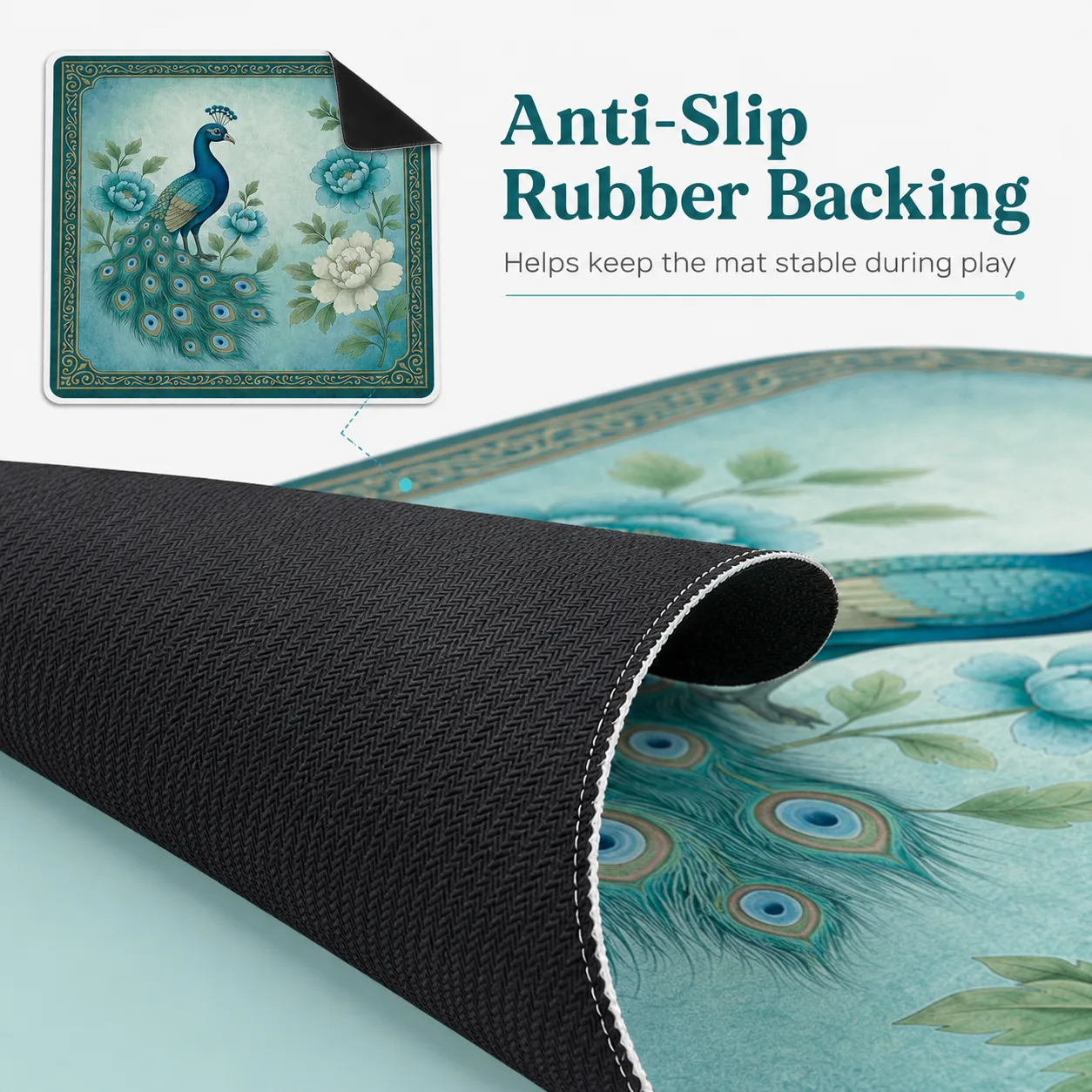 Modern Luxury Floral Peacock Mahjong Table Mat Non detail