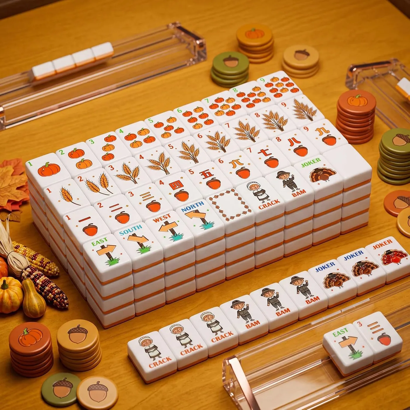 160Pcs American Mahjong Set, Acrylic Thanksgiving  detail
