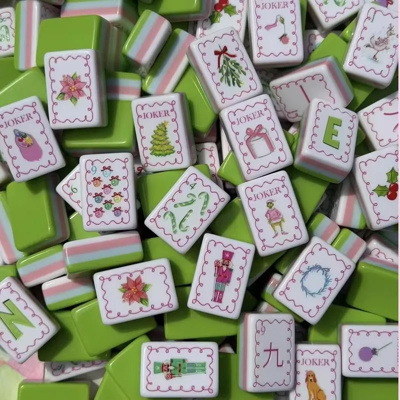 Custom Christmas American Mahjong Tiles 166 Pieces, Holiday Poinsettia